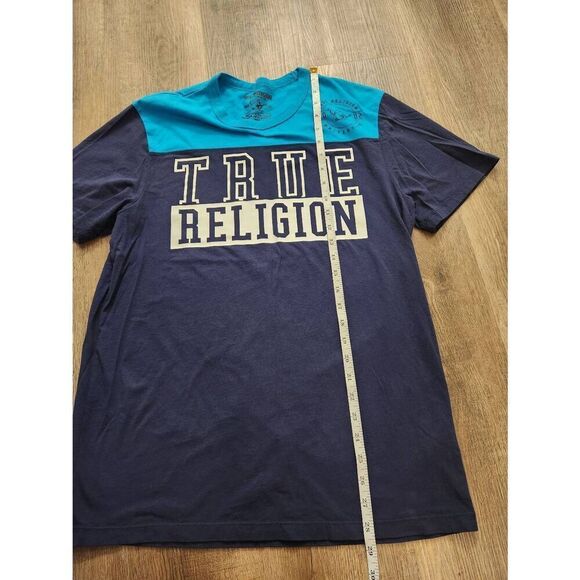 True Religion men's Medium colorblock Spellout shirt two-tone T-shirt - Picture 4 of 7